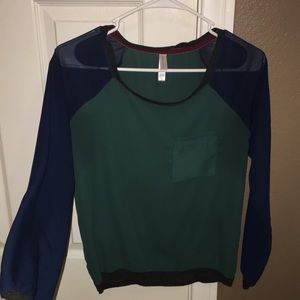 Green and Blue Long Sleeve Shirt